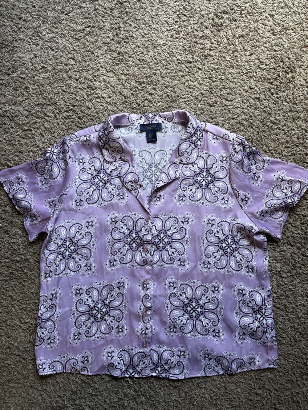 RACHEL Rachel Roy Lilac and White Printed Short Sleeve Button Shirt